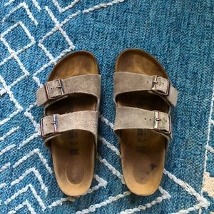 Gray Suede Arizona two buckle Birks.